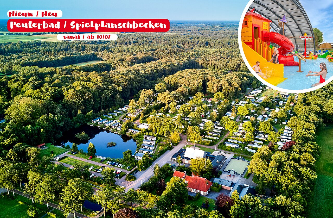 Kleurrijk peuterbad met glijbanen, camping CAPFUN De Waldsang in Bakkeveen.