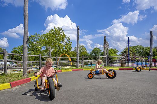 Kinder auf Tret-Karts auf dem Spielplatz CAPFUN de Wondermolen in Molenschot.